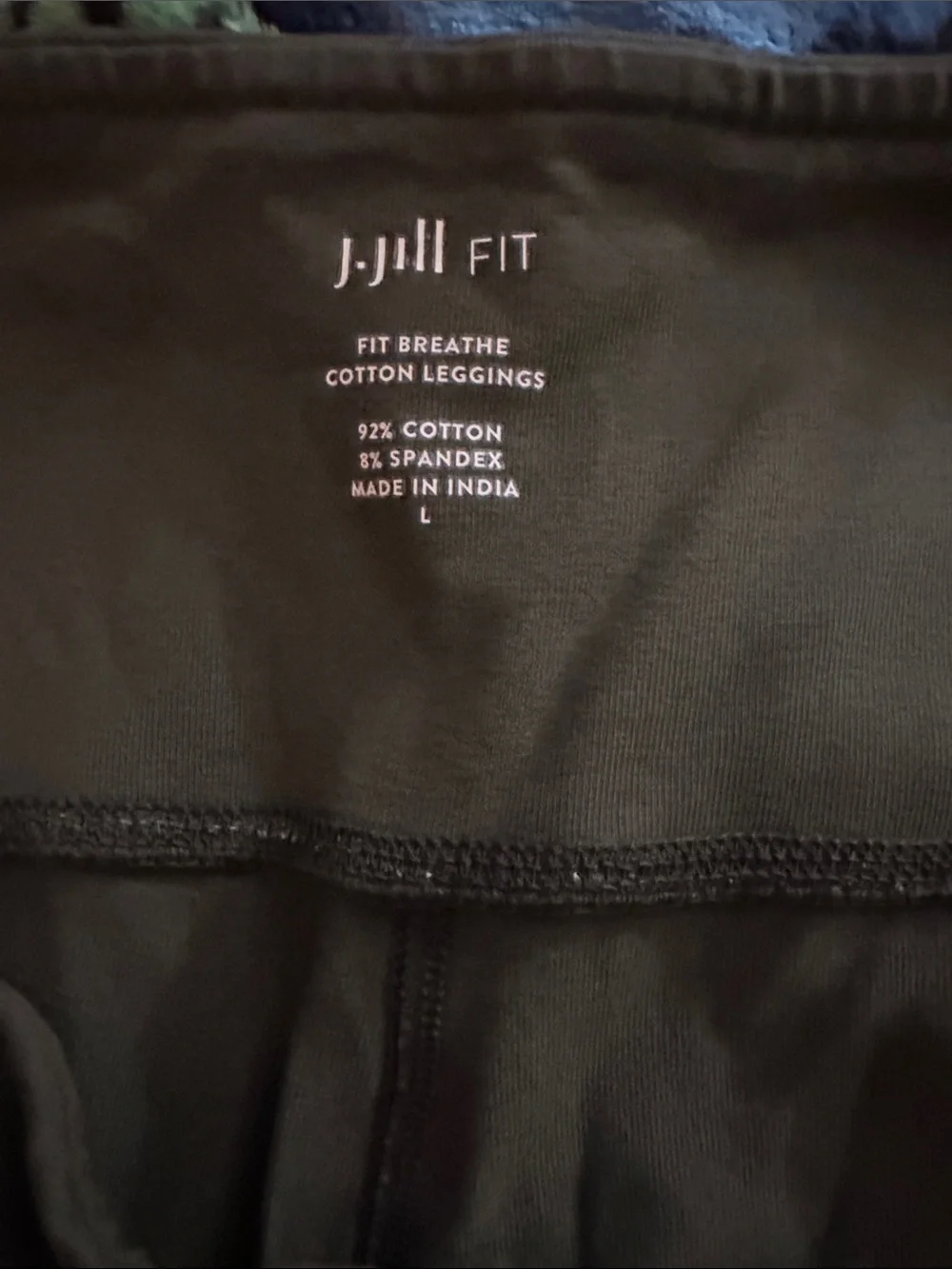 J. Jill Olive Green Capri Leggings with Light Blue Tie-Dye Cuffs